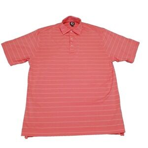 FootJoy FJ Salmon Pink White Stripe Golf Polo Shirt Short Sleeve Stretch L‎ Mens